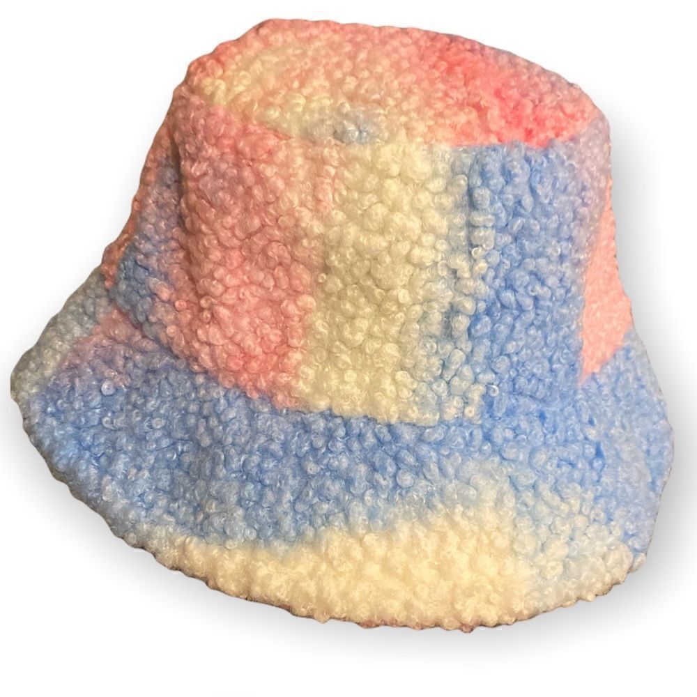 Bucket Hat Rainbow Color winter, fall, fluffy warm faux fur